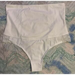 NEW Vivisoo Lace Detail Hi‎ Waist Tummy Control Shaper Thong Panty, White, XXL